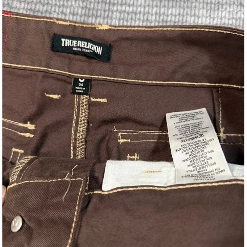 True Religion Mens Cargo Shorts Brown Bracken Contrast Stitch Size 34X11 NWT